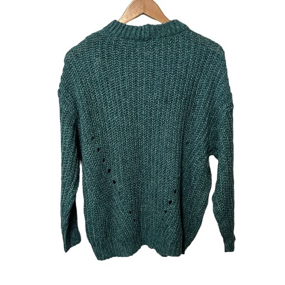 American Eagle Sweater NEW Dark Teal Nylon Acrylic Open Knit Pullover Boho S - Picture 5 of 10